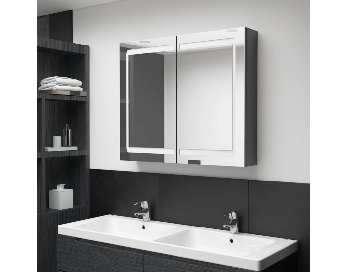 Sonata H LED шкаф с огледало за баня, сияйно сиво, 80x12x68 см