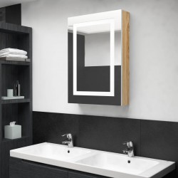 Sonata H LED шкаф с огледало за баня, бяло и цвят дъб, 50x13x70 см - Baie