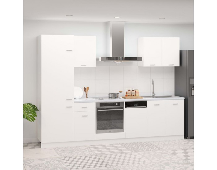 Sonata H Комплект кухненски шкафове, 7 части, Lyon, бяло инженерно дърво