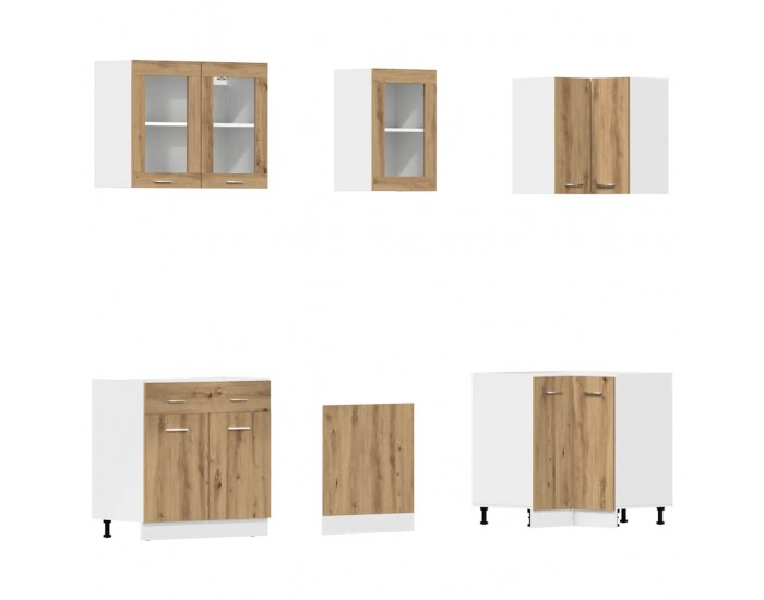 Sonata H Комплект кухненски шкафове, 11 части, Lyon, дъбов рафт, инженерна дървесина