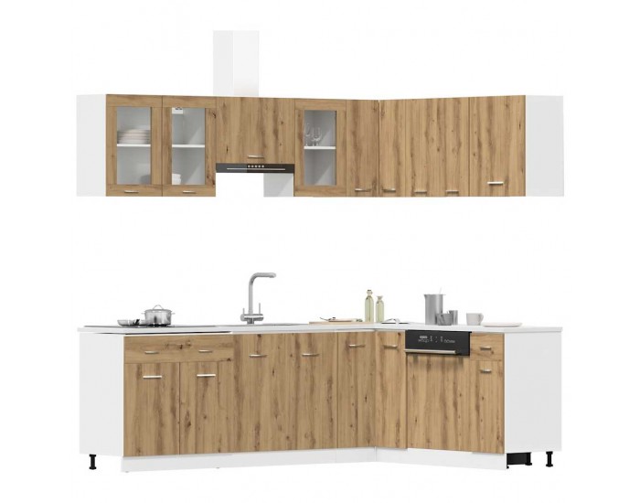 Sonata H Комплект кухненски шкафове, 11 части, Lyon, дъбов рафт, инженерна дървесина