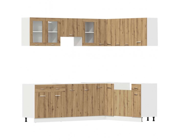 Sonata H Комплект кухненски шкафове, 11 части, Lyon, дъбов рафт, инженерна дървесина