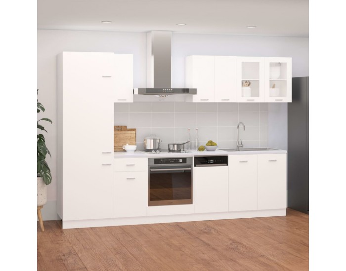 Sonata H Комплект кухненски шкафове от 8 части Lyon, бяло инженерно дърво