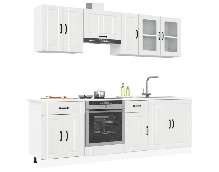 Sonata H Комплект кухненски шкафове от 8 части Lucca, бяло гланцово инженерно дърво