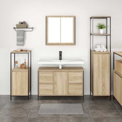 Sonata H Комплект мебели за баня с чекмедже 3 pcs Сонома дъб и черно - Dulapuri de baie