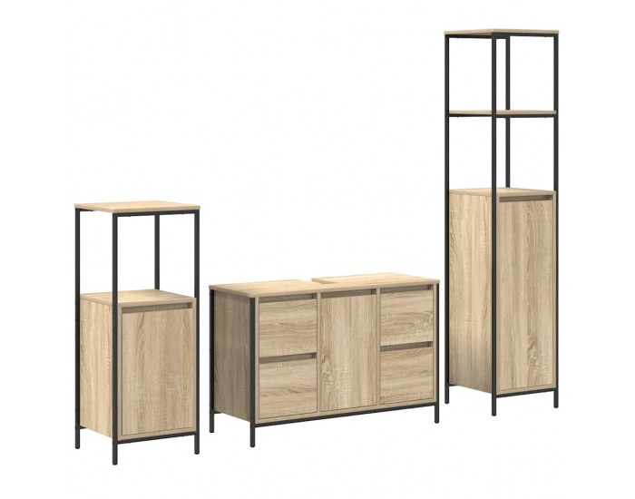 Sonata H Комплект мебели за баня с чекмедже 3 pcs Сонома дъб и черно