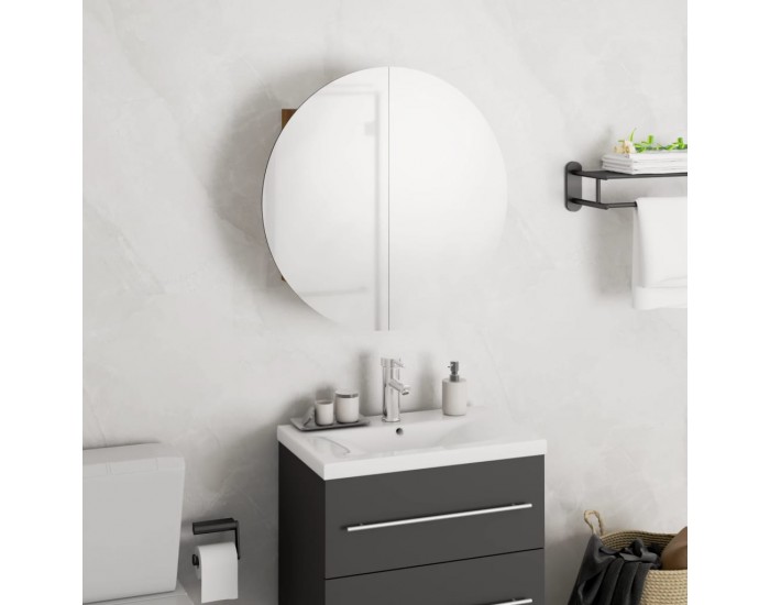 Sonata H Шкаф за баня с кръгло огледало и LED, дъб, 40x40x17,5 см