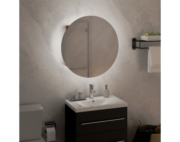 Sonata H Шкаф за баня с кръгло огледало и LED, дъб, 40x40x17,5 см
