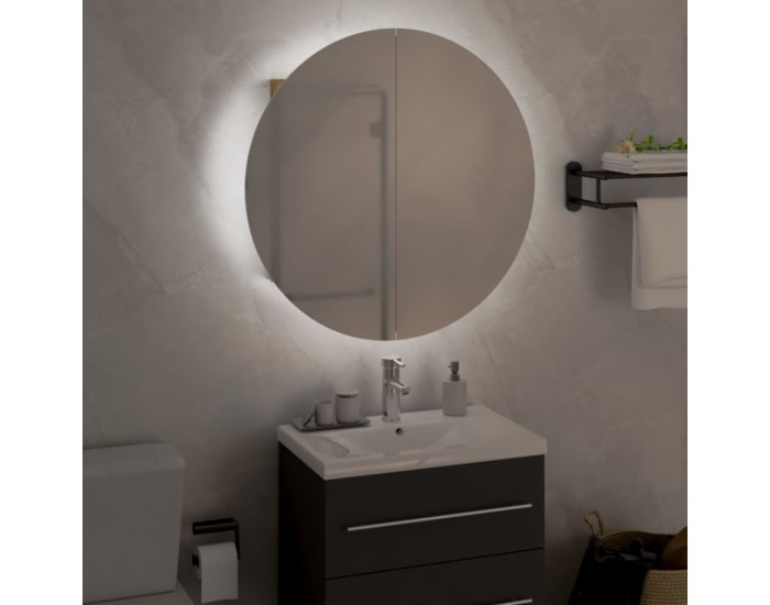 Sonata H Шкаф за баня с кръгло огледало и LED, дъб, 47x47x17,5 см