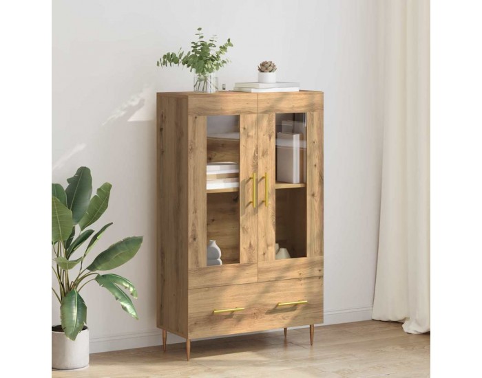 Sonata H Висок шкаф Дъб 69,5 x 31 x 115 см Инженерна дървесина и стъкло