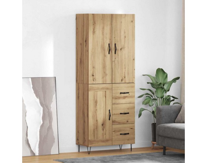 Sonata H Висок шкаф с чекмедже 2 pcs Дъб Инженерна дървесина и стъкло