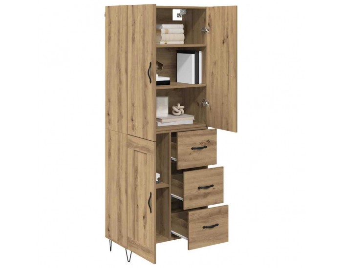 Sonata H Висок шкаф с чекмедже 2 pcs Дъб Инженерна дървесина и стъкло