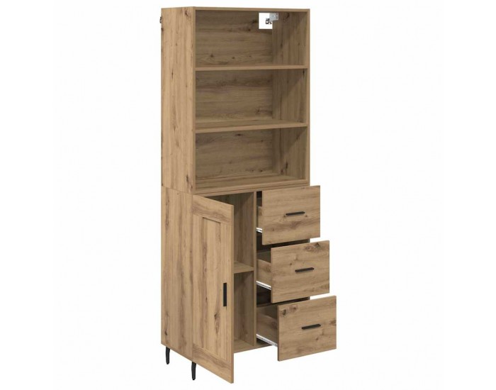 Sonata H Висок шкаф Дъб 69,5 x 34 x 180 см Инженерна дървесина и стъкло