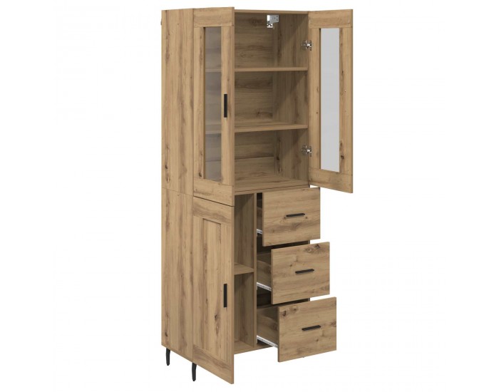 Sonata H Висок шкаф с чекмедже 2 pcs Дъб Инженерна дървесина и стъкло