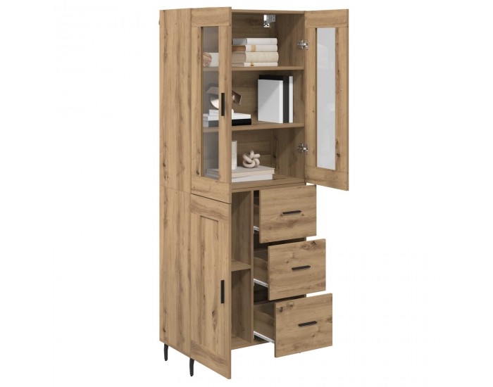Sonata H Висок шкаф с чекмедже 2 pcs Дъб Инженерна дървесина и стъкло