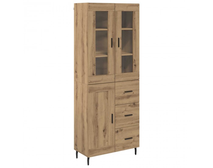 Sonata H Висок шкаф с чекмедже 2 pcs Дъб Инженерна дървесина и стъкло