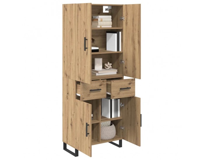 Sonata H Висок шкаф с чекмедже 2 pcs Дъб Инженерна дървесина и стъкло