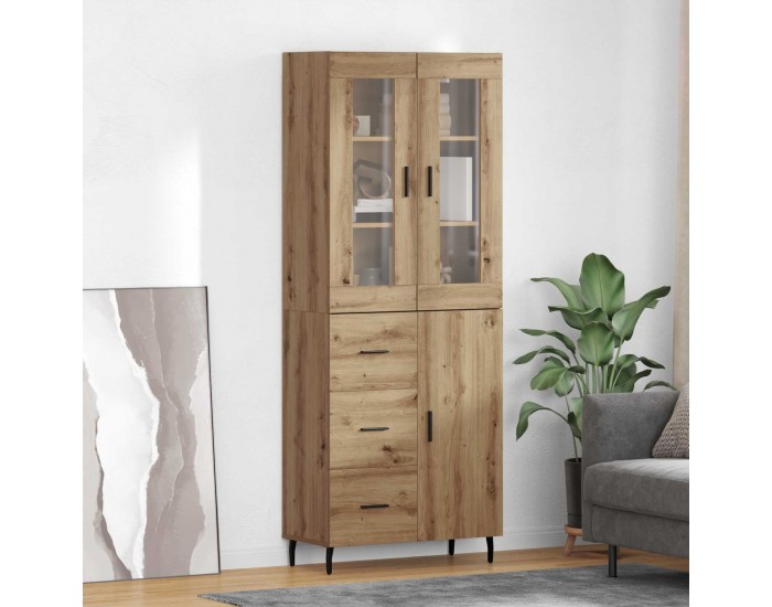 Sonata H Висок шкаф с чекмедже 2 pcs Дъб Инженерна дървесина и стъкло