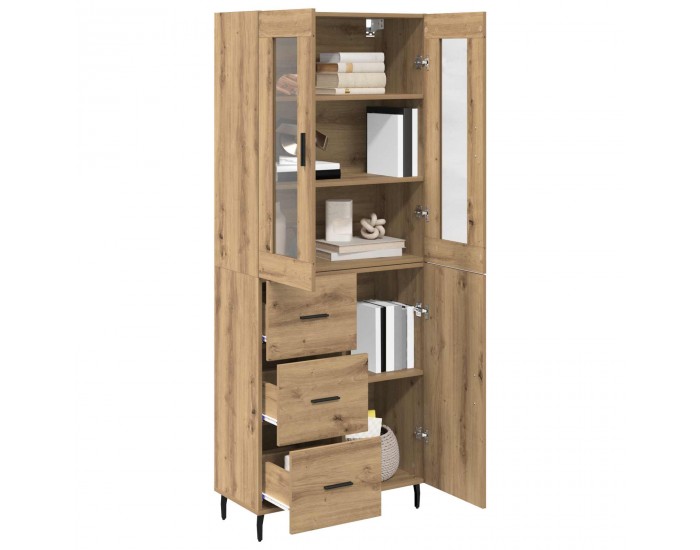 Sonata H Висок шкаф с чекмедже 2 pcs Дъб Инженерна дървесина и стъкло