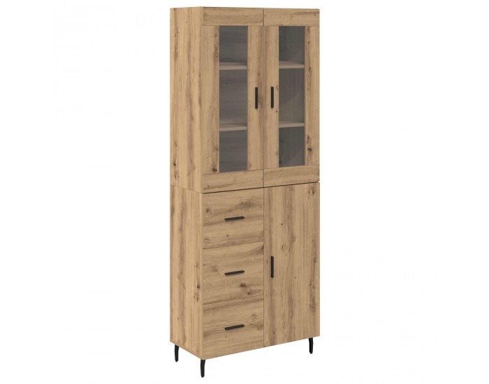 Sonata H Висок шкаф с чекмедже 2 pcs Дъб Инженерна дървесина и стъкло