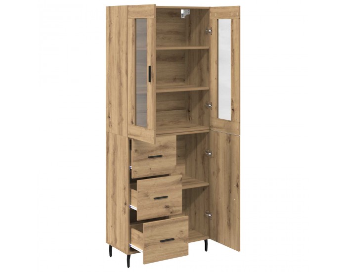 Sonata H Висок шкаф с чекмедже 2 pcs Дъб Инженерна дървесина и стъкло