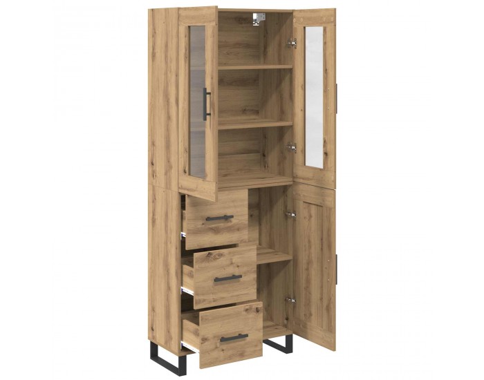 Sonata H Висок шкаф с чекмедже 2 pcs Дъб Инженерна дървесина и стъкло