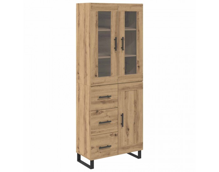 Sonata H Висок шкаф с чекмедже 2 pcs Дъб Инженерна дървесина и стъкло