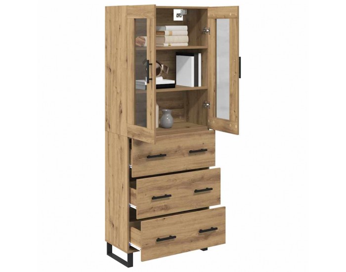 Sonata H Висок шкаф с чекмедже 2 pcs Дъб Инженерна дървесина и стъкло