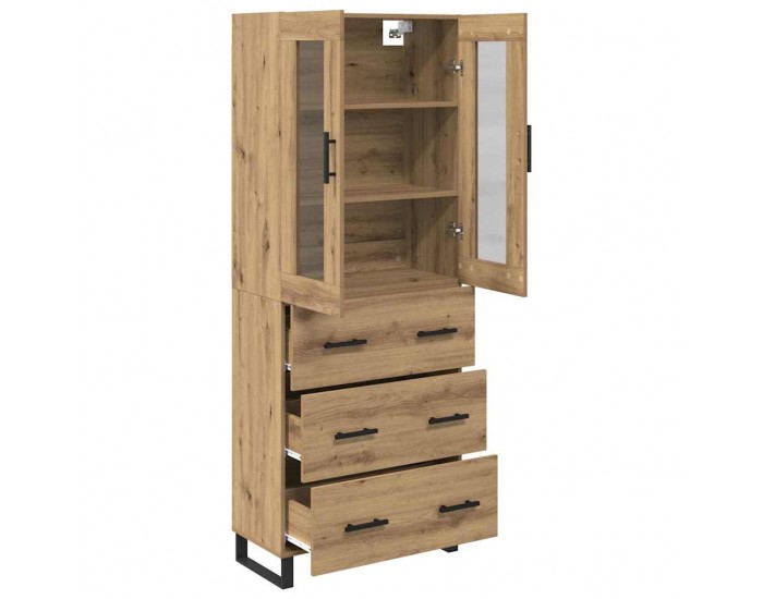 Sonata H Висок шкаф с чекмедже 2 pcs Дъб Инженерна дървесина и стъкло