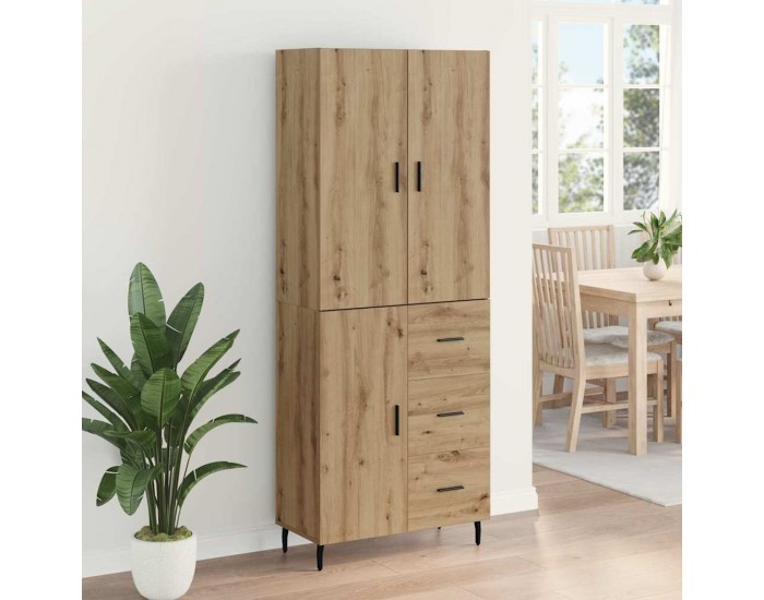 Sonata H Висок шкаф Дъб 69,5 x 34 x 180 см Инженерна дървесина и стъкло