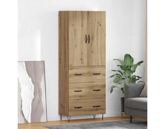 Sonata H Висок шкаф с чекмедже 2 pcs Дъб Инженерна дървесина и стъкло