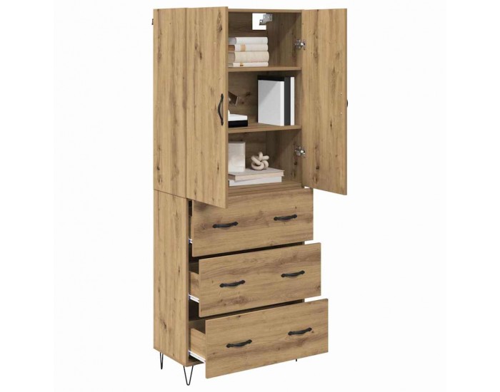 Sonata H Висок шкаф с чекмедже 2 pcs Дъб Инженерна дървесина и стъкло