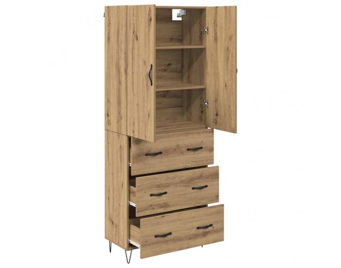 Sonata H Висок шкаф с чекмедже 2 pcs Дъб Инженерна дървесина и стъкло