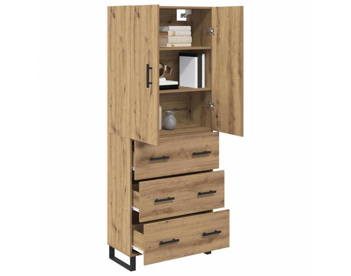 Sonata H Висок шкаф с чекмедже 2 pcs Дъб Инженерна дървесина и стъкло