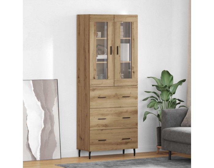 Sonata H Висок шкаф с чекмедже 2 pcs Дъб Инженерна дървесина и стъкло
