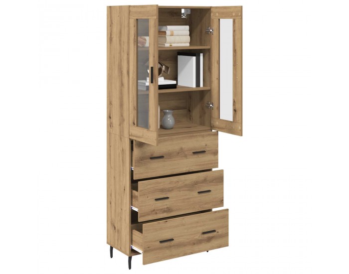Sonata H Висок шкаф с чекмедже 2 pcs Дъб Инженерна дървесина и стъкло