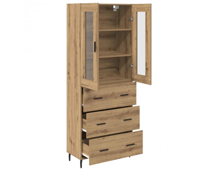 Sonata H Висок шкаф с чекмедже 2 pcs Дъб Инженерна дървесина и стъкло