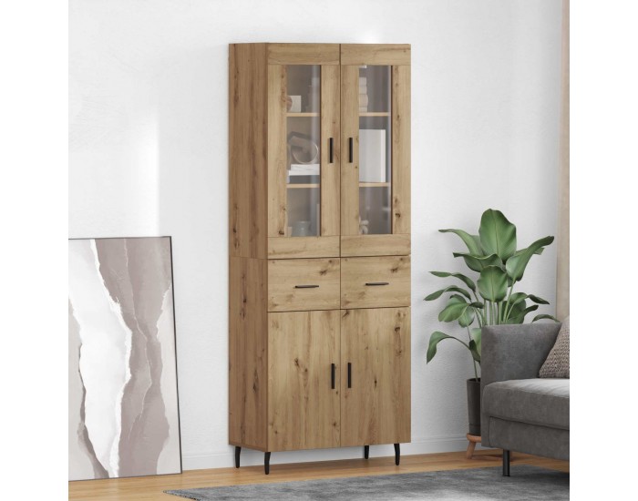 Sonata H Висок шкаф с чекмедже 2 pcs Дъб Инженерна дървесина и стъкло