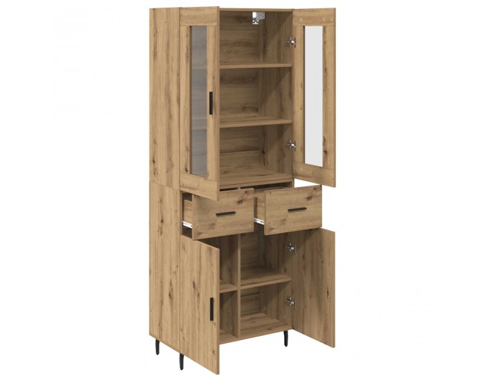 Sonata H Висок шкаф с чекмедже 2 pcs Дъб Инженерна дървесина и стъкло