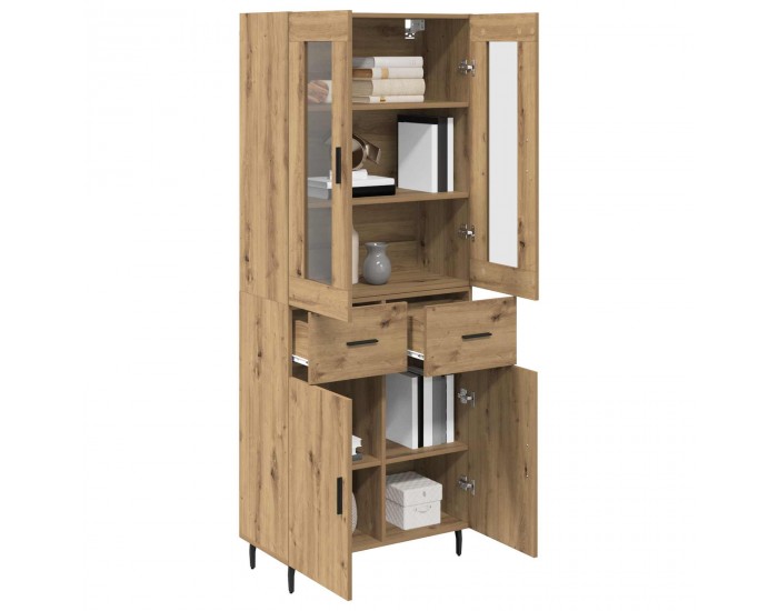 Sonata H Висок шкаф с чекмедже 2 pcs Дъб Инженерна дървесина и стъкло
