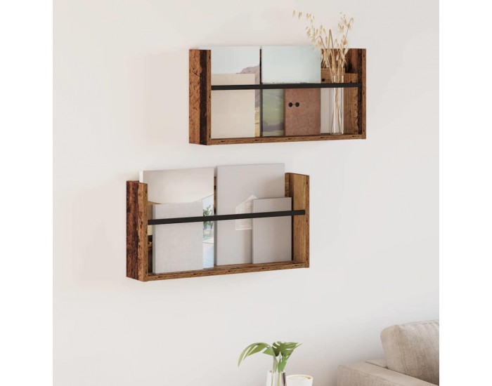 Sonata H Етажерка за списания с рафт 2 pcs Старо дърво 60 x 12 x 30 см