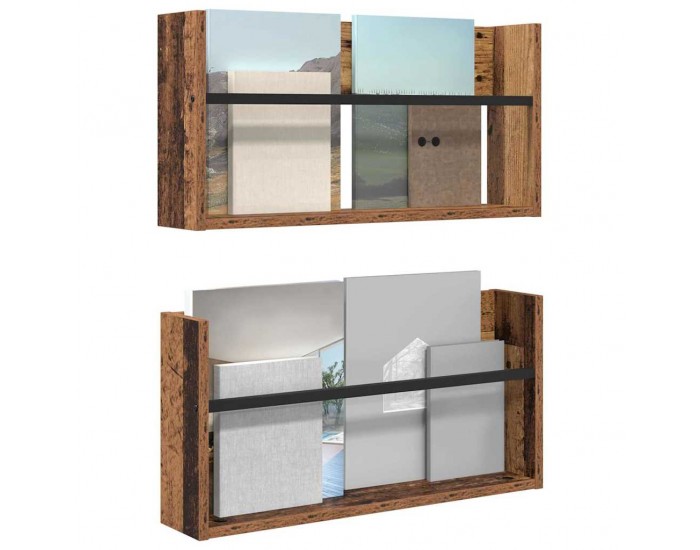 Sonata H Етажерка за списания с рафт 2 pcs Старо дърво 60 x 12 x 30 см