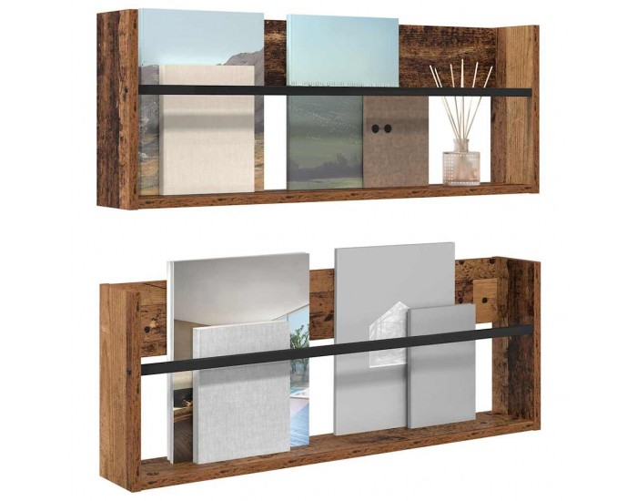 Sonata H Етажерка за списания с рафт 2 pcs Старо дърво 80 x 12 x 30 см