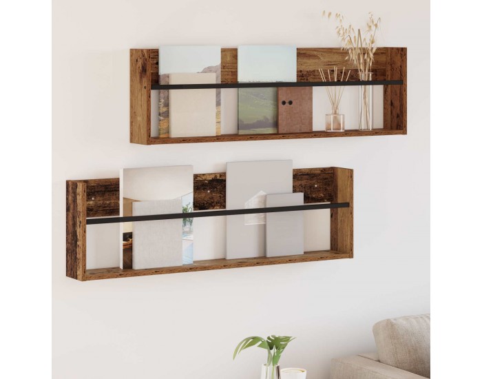 Sonata H Етажерка за списания с рафт 2 pcs Старо дърво 100 x 12 x 30 см