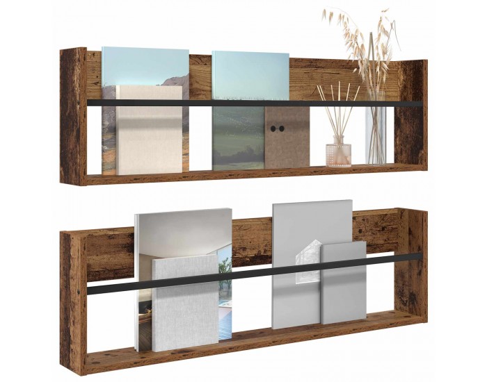 Sonata H Етажерка за списания с рафт 2 pcs Старо дърво 100 x 12 x 30 см
