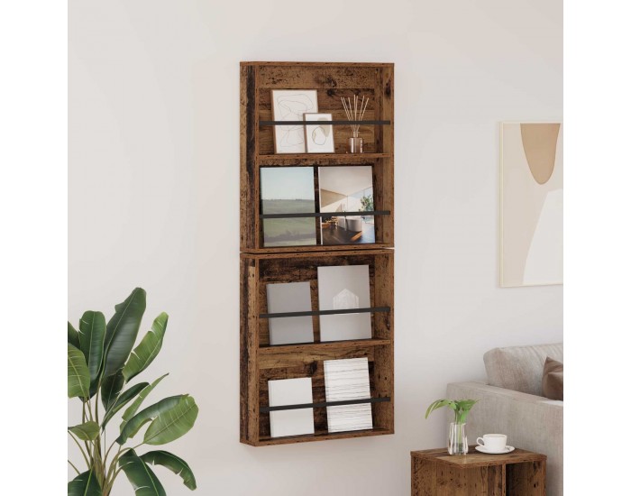 Sonata H Етажерка за списания с рафт 2 pcs Старо дърво 60 x 12 x 70 см