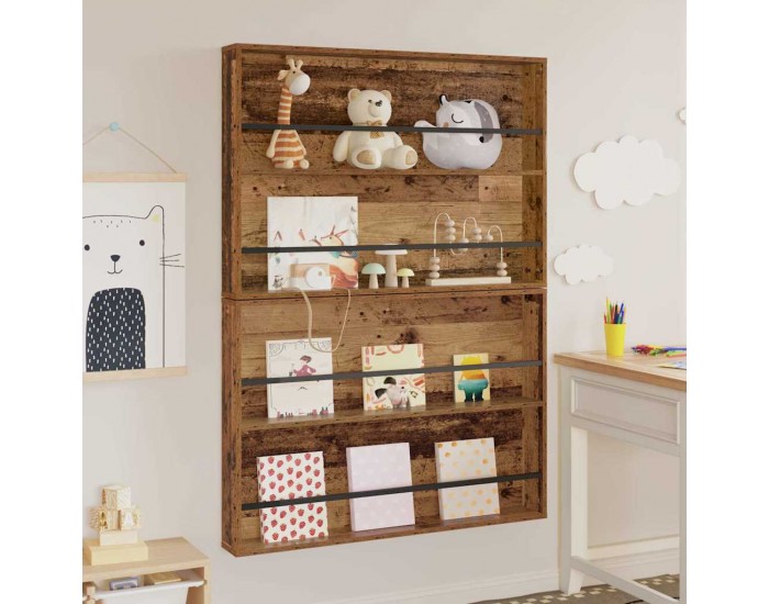 Sonata H Етажерка за списания с рафт 2 pcs Старо дърво 100 x 12 x 70 см