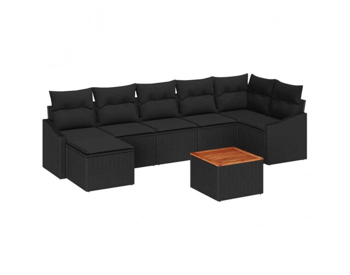 Sonata H 8 Piece Garden Sofa Set with Cushions Black Poly Rattan Acacia