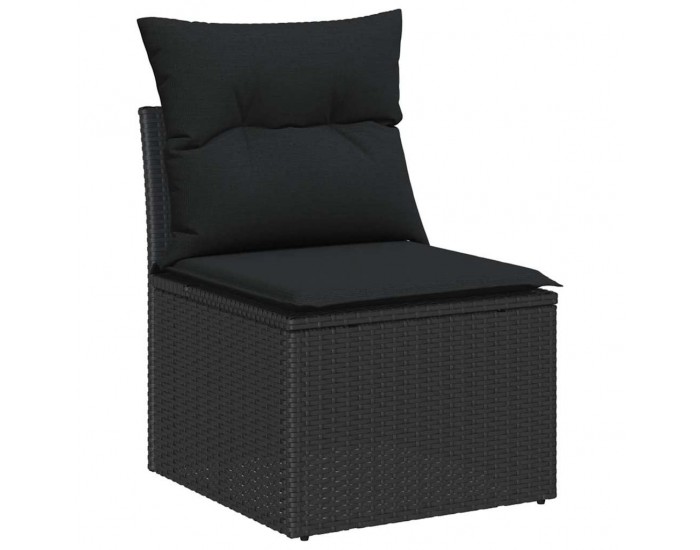 Sonata H 7 части градински диван комплект с възглавници черен полиратан акация