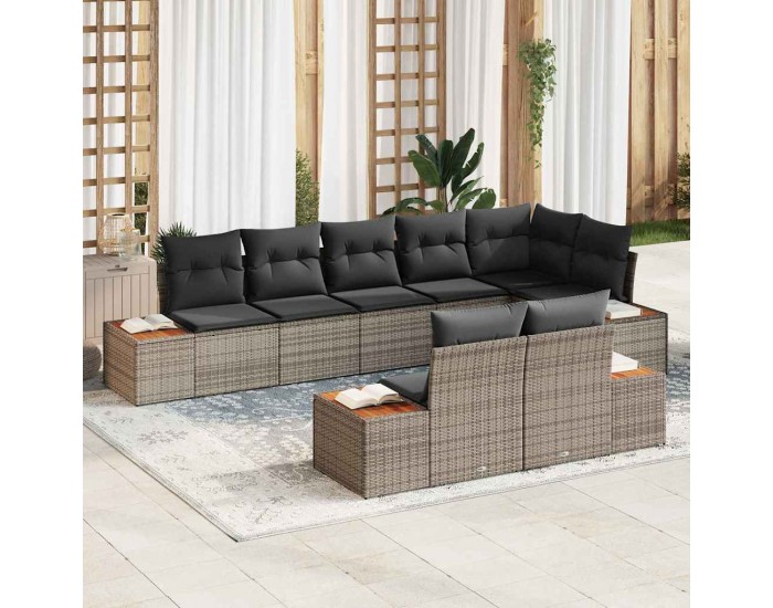Sonata Set de canapele pentru grădină 8 buc. Gri Rattan poli